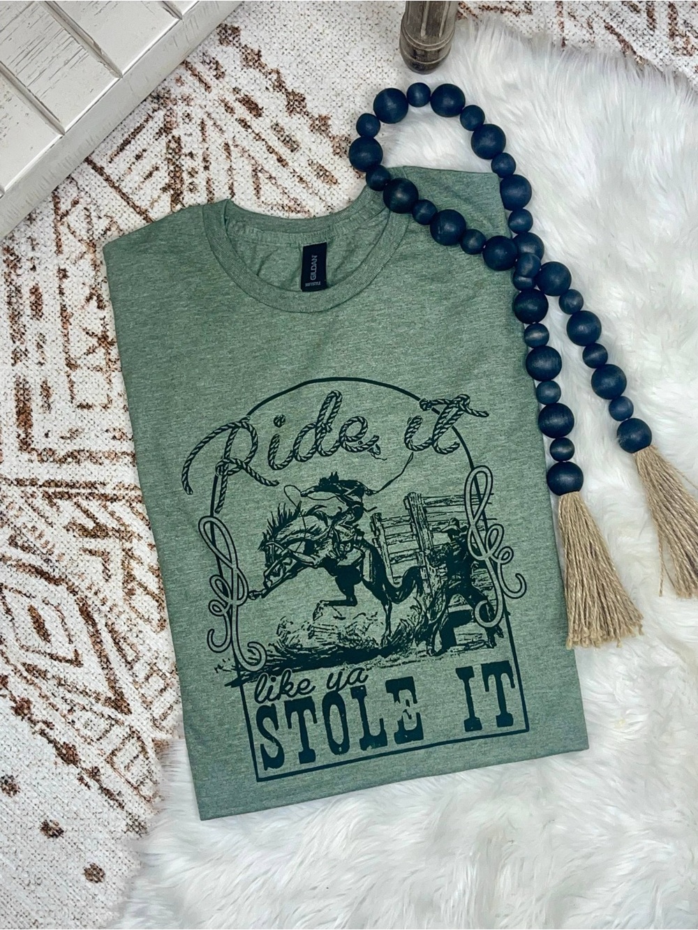 ‘Ride it Like Ya Stole It’ Graphic Tee - Olive Green - Picture 2 of 2